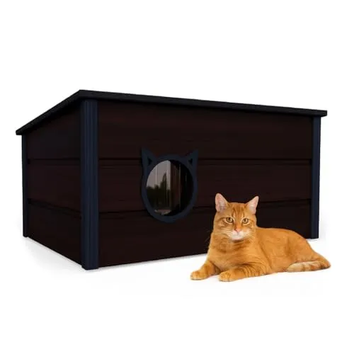 Großes isoliertes Katzenhaus aus Kiefernholz – Wetterfest & geräumig für 2 Katzen - Katzenhöhlen & -häuser, bietet Platz für 2 Katzen und hervorragende Wärmeisolierung durch isolierte Wände für ganzjährigen Komfort.