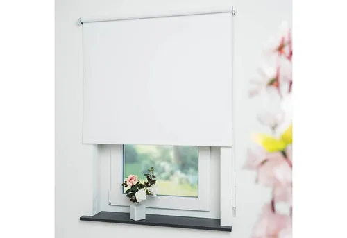 Liedeco Rollo Uni, 82 x 180 cm, weiß, verdunkelnd - Verdunkelndes Rollo zum Anschrauben für Fenster, idealer Blendschutz im Büro oder Wohnbereich, höhenverstellbar per Kettenzug und aus feucht abwischbarem Polyestergewebe.