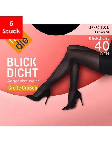 Nur Die Feinstrumpfhose Blickdicht 6-Pack schwarz 44-48 - Sportsocken, blickdicht und komfortabel, perfekt für jeden Anlass mit hohem Tragekomfort durch 93% Polyamid und 7% Elasthan (LYCRA®)