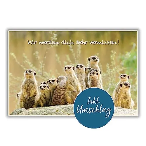 bsb Abschiedskarte - 11,5 x 17,0 cm - schöne Karte zum Abschied Kollegin & Kollege mit Erdmännchen-Motiv - liebevolle Karte zum Ruhestand - Abschiedsgeschenk Kollegen Rente & Jobwechsel