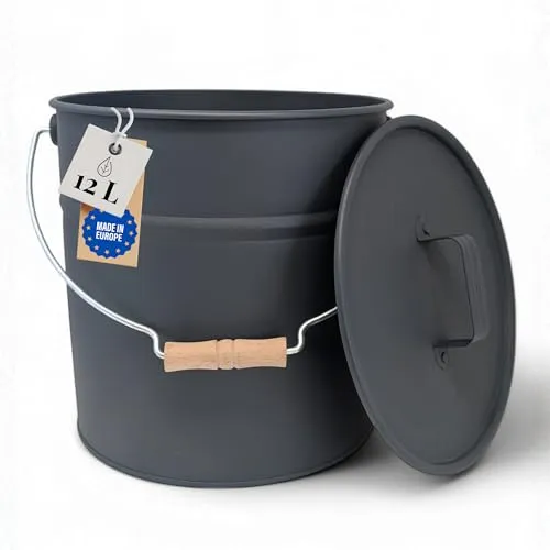 LIVLIG Mülleimer Metall-Eimer, 12L mit Deckel und Holzgriff in grau von Livlig53