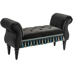 HOMCOM Sitzbank mit Holzbeinen – bis 150 kg belastbar, Dunkelgrau - Elegante Sitzbank mit luxuriösem Vintage-Design, ideal als Bettbank oder Flurbank. Robustes Massivholz sorgt für Stabilität und Langlebigkeit in jedem Raum.