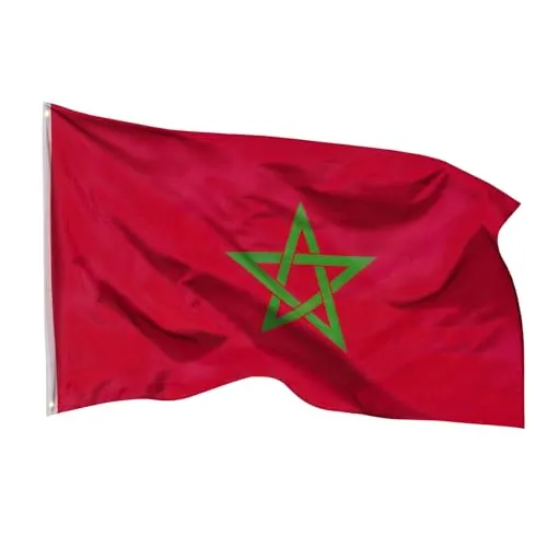 PHENO FLAGS Marokko Flagge - Marokkanische Fahne 90x150 cm mit Messing-Ösen - Wetterfeste Nationalflagge für Fahnenmast - 100% Polyester
