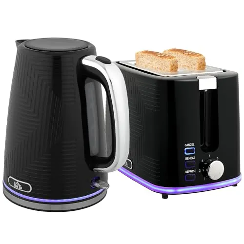 Wasserkocher Toaster Set Edelstahl 1,7L Wasserkocher 2 Scheiben Toaster Schwarz