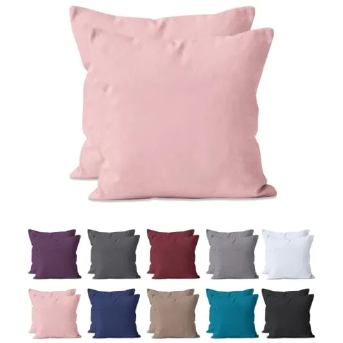 2-er Set Kissenbezug Mikrofaser | Doppelpack Kissenhüllen ca. 95 g/m² | Oeko-TEX®Standard 100 | Dekorative Dekokissen Sofakissen Lendenkissen Wurfkissenbezug mit Reißverschluss | 40x40 cm Rosé