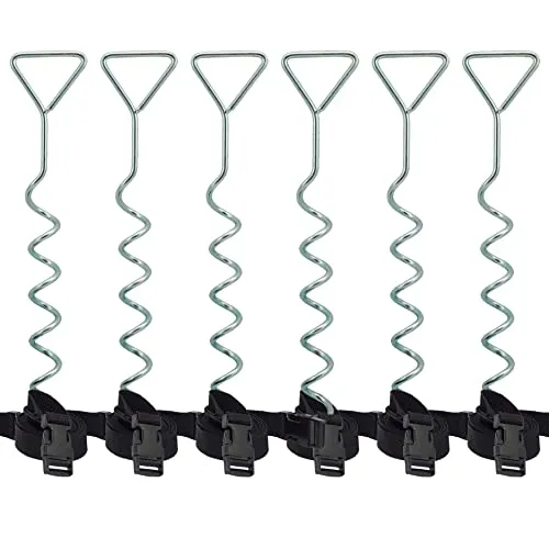 BEST SPORTING Bodenanker Trampolin - Stabile Erdanker Trampolin aus Stahl - Trampolin Anker - Trampolin Befestigung Boden - Erdhaken - Bodenanker zum Eindrehen (6 Erdanker + 6 Spanngurte)