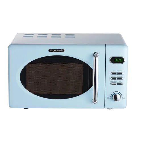 Wolkenstein Solo-Mikrowellengeräte WMW720 LB - Mikrowelle mit 20 L Kapazität und 700 W Leistung, bietet praktische Funktionen wie Auftaufunktion, Timer und Kindersicherung für sicheres Kochen.