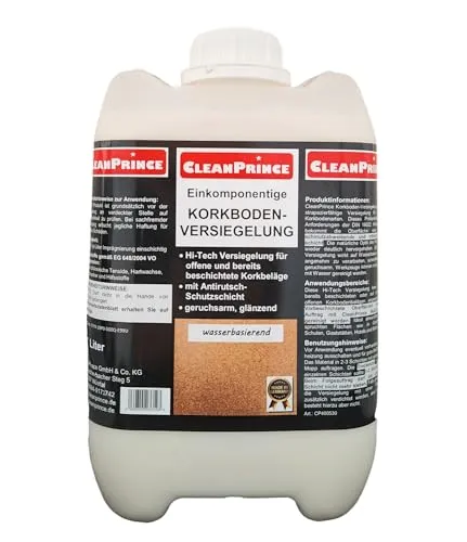 einkomponentige Korkboden-Versiegelung 5 Liter CP400530-5000 - Hochwertige Versiegelung auf Wasserbasis, geruchsarm und glänzend. Ideal für offene und beschichtete Korkbeläge, bietet zusätzlichen Antirutsch-Schutz für Sicherheit und Langlebigkeit in Ihrem Zuhause.