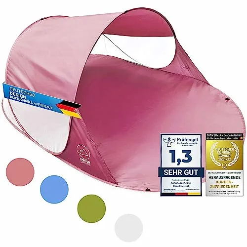 CANYON CRUISE Strandmuschel Pop Up - Automatisches Wurfzelt mit UV-Schutz (Pink) - Strandmuscheln mit automatischem Aufbausystem, UV-Schutz SPF 30+ und Platz für 2-3 Personen. Ideal für mehr Privatsphäre und Komfort am Strand.