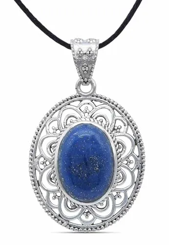 mantraroma Kettenanhänger 925 Silber Lapis Lazuli blauer Stein Edelstein Kettenanhänger Damen Sterling Silber Halskette Anhänger Geschenk (MAH-131-06)