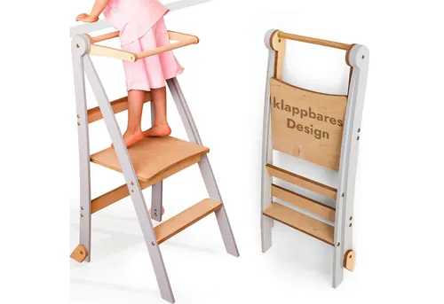 Holz Lernleiter Montessori platzsparend: Klappbare Lernleiter für Kinder