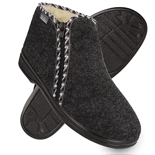 filsko® Kramfors Winter Hausschuhe - Bequeme und warme Schafwoll-Fütterung - Hausschuhe mit rutschfester Sohle und Reißverschluss für optimalen Halt. Nie wieder kalte Füße dank der biegsamen Schuhvorderkappe. Ideal für gemütliche Tage zu Hause.