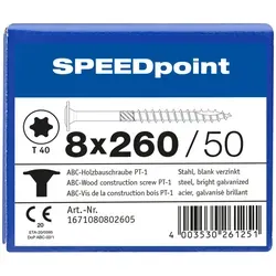 SPAX SPEEDpoint Holzbauschraube Tellerkopf T40 Teilgewinde Schabenut A2J 8x260mm (50)
