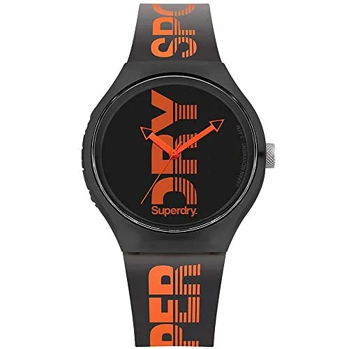Superdry Herren Analog Quarz Uhr SYG189BO - Armbanduhren für Herren, stylisches Silikonarmband in Schwarz/Orange und wasserdicht bis 5 bar – ideal für sportliche Aktivitäten und den Alltag.