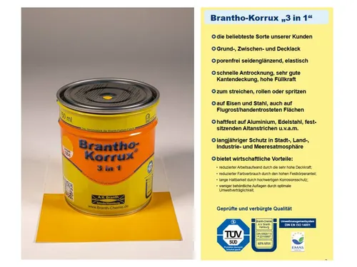 Brantho Korrux 3in1 Rostschutz Farbe RAL 1004 Goldgelb 750ml