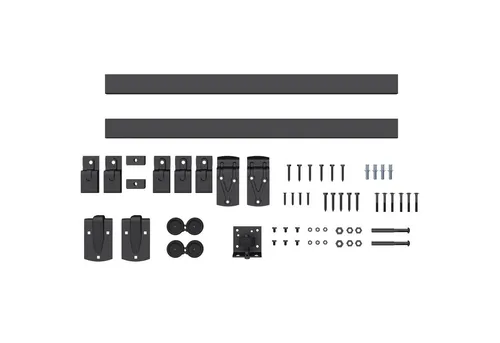Novzep Schiebetür Schwerlast Hardware-Set 244 cm Schwarz für Einzeltüren - Robustes Schiebetür-System für schwere Türen bis 200 kg. Mit witterungsbeständiger Pulverbeschichtung und geräuscharmen Rollen für leises Gleiten. Perfekt für Garagen und feuchte Räume, kombiniert modernes Design mit Funktionalität.