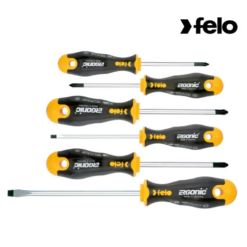 Felo ERGONIC Schraubendrehersatz 6-tlg. mit 3K-Griff - Schraubendreher-Set mit 6 Teilen, ergonomischer Griff für hohen Komfort, 15 Jahre Herstellergarantie, aus Deutschland.