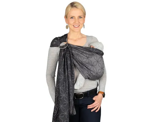 Hoppediz Ring-Sling Malmö stone - Baby-Tragetuch aus 100 % kbA-Baumwolle, ideal für Neugeborene, fördert die Hüftentwicklung und bietet hohen Tragekomfort für Eltern und Kind.