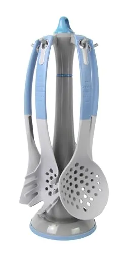 XL 18 Teiliges Küchen-Starter-Set: 6-teiliges Pfannenset, 6-teiliger Messerset, 6-teiliges Küchenhelferset (Blau, Küchenhelfer Set)