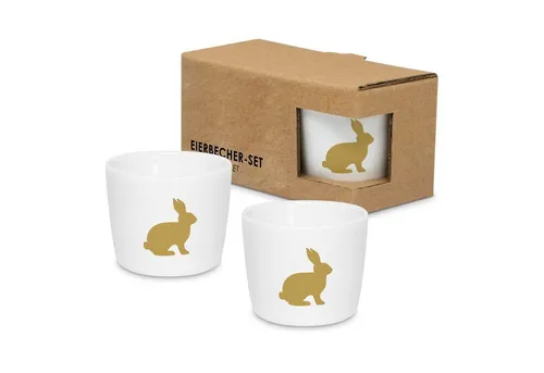 ReWu Eierbecher Eierbecher Ostern Hase Gold, (2-Teilig), aus Porzellan