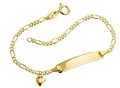 Silberketten Store Baby- / Kinder-Gravurarmband Figaro 2mm mit Herzanhänger, 333 Gold, inkl. Gravur, Länge 12cm