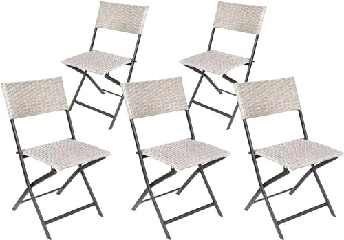 BRUBAKER 5er Set Gartenstuhl Lugano - Wetterfester Klappstuhl - Klappstühle aus robustem Polyrattan, ideal für Garten, Balkon und Camping. Wetterfest und leicht, mit einem Gewicht von nur 3,2 kg und bis zu 150 kg belastbar.