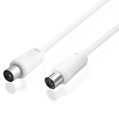 BestPlug 1,5 Meter Antennen-Kabel 75Ohm, Koax Stecker männlich auf Koax Buchse Kupplung weiblich, geeignet für 3D SD HD FullHD UHD 4K, Weiss