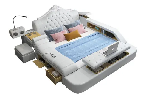 Multifunktionales Polsterbett 180x200cm für modernes Schlafzimmer - Stylisches Bett mit Holzgestell und praktischen Schubladen. Ideal für optimalen Stauraum und Komfort im Schlafzimmer. Maße: 274x245x128 cm.