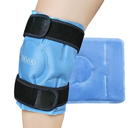 REVIX Knie Kühlmanschette mit Gel-Kühlpad – Wiederverwendbares Kühlpack für Kniekühlung nach Belastung, Operation oder Sport, Eisbeutel für Knie, Knie Kühlpad, Blau