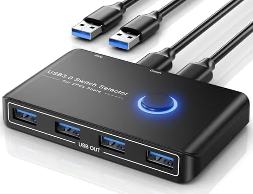 usb 3.0 Switch Selector für 2 Computer, 4-Geräte-Switcher für Mac/Windows/Linux; 2 Pack USB-Kabel enthalten