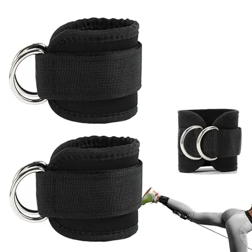 iCovalescent 2 Stück Fußschlaufen Kabelzug, Gewichtsmanschetten, Fitgriff Zughilfen, für Fitness, Fitnessstudio Workout Kabelmaschinen Krafttraining Equipment(Schwarz)