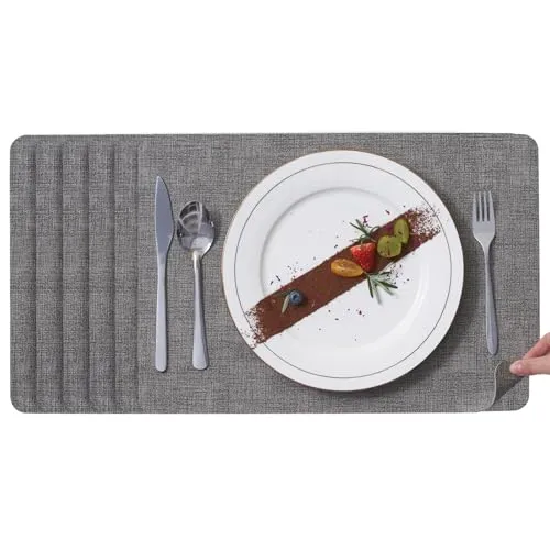 Simurq Platzsets Abwaschbar in Lederoptik - Beidseitig Nutzbare und rutschfeste Tischsets Platzdeckchen tischuntersetzer - Tischdeko für Esszimmer, Küche, Restaurant und Hotel (Schwarz, 6er Set)