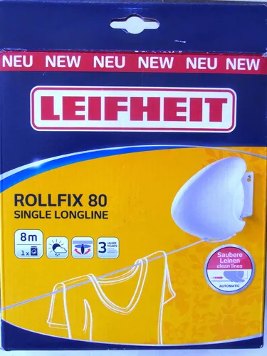 LEIFHEIT 83106-4 Wandtrockner Rollfix 80 Single Longline - Wäscheständer mit 8m flexibler Wäscheleine, ideal für platzsparendes Trocknen in kleinen Räumen.