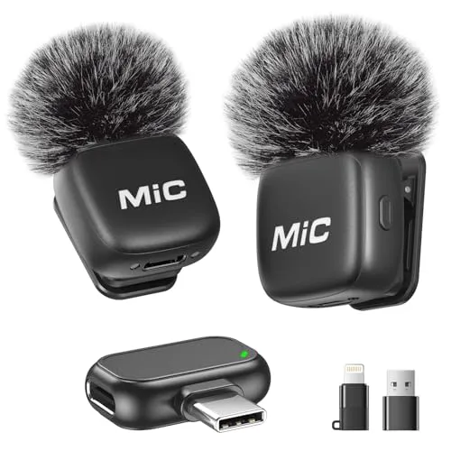 Newmight Kabelloses Lavalier Mikrofon, 2er-Pack Mini-Mikrofon mit Rauschunterdrückung, Auto-Pairing und Stummschaltung und Reverb für Vlogging, Videoaufnahmen, TikTok, YouTube