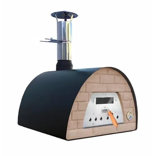 Veloce Pro 70 Holzbackofen schwarz Ziegelfront Terracotta -Gestell Atlas rot