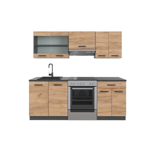 Vicco KÜCHE R-LINE 200CM - Hochwertige Küchenzeile in Anthrazit Eiche - Küchenzeilen mit variabler Aufstellmöglichkeit und hochwertigen Materialien für höchsten Komfort in Nutzung und Pflege.