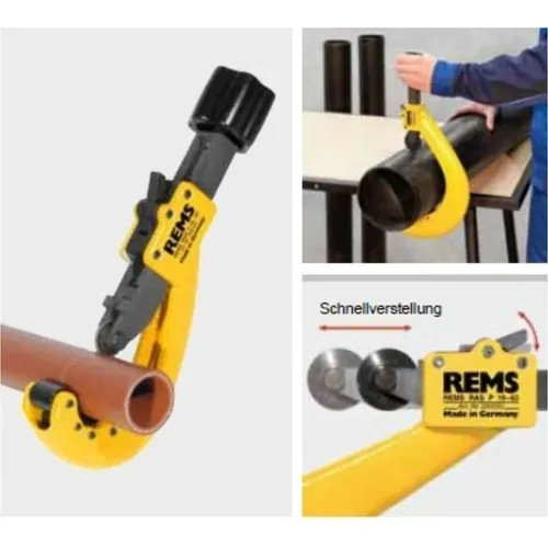 Rems Rohrabschneider 290100 R, RAS P 50-110 - Schneidwerkzeuge für Kunststoff- und Verbundrohre, präziser rechtwinkliger Schnitt dank ergonomischem Drehgriff und spezialgehärteten Rollen, Made in Germany.