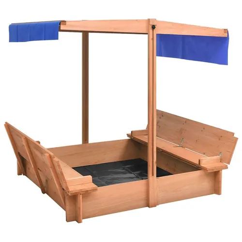 Sandkasten mit Dach aus Tannenholz 112x112 cm - Sandkasten für Kinder, aus langlebigem Tannenholz mit UV-Schutzdach und integrierten Sitzbänken – ideal für kreatives Spielen im Freien.