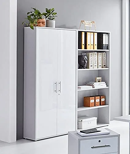 Abschließbare Schrankwand Büro Office Edition Set 1 in weiß von BMG Möbel