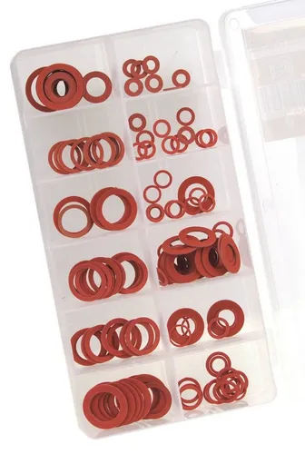 Work-it Dichtungsring Sortiment 150-teilig Rot - Vielseitiges 150-teiliges Sortiment aus hochwertigen Faserdichtungsringen in Rot, ideal für verschiedene Anwendungen in Haushalt und Werkstatt.