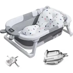 Faltbare Baby-Badewanne mit Temperaturanzeige – Tragbare Reise-Badewanne für Neugeborene