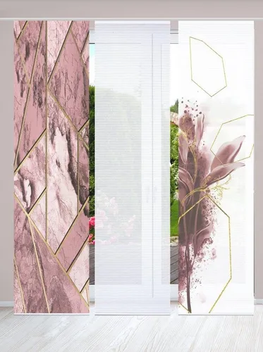 HOME in green Schiebegardine SIGNUM, Paneelwagen Set (3 St) in Rosa - Gardinen mit halbtransparentem Design, ideal für Sichtschutz und Raumteilung. Flexibel kürzbar und pflegeleicht aus 100% Polyester in recycelter Bambusoptik.