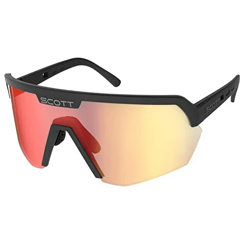 Scott Sport Shield Sonnenbrille schwarz rot chrom (0001) - Sportbrillen für Radfahrer mit Wechselgläsern, rutschfestem Nasenstück und maximalem Sichtfeld. Ideal für sportliche Aktivitäten und Alltag, schützt 100% vor UVA/UVB.