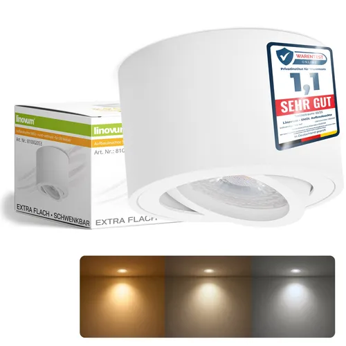 SMOL Aufbauspot flach schwenkbar weiß mit LED Birne lumiFLEX 3CCT drei Lichtmodi