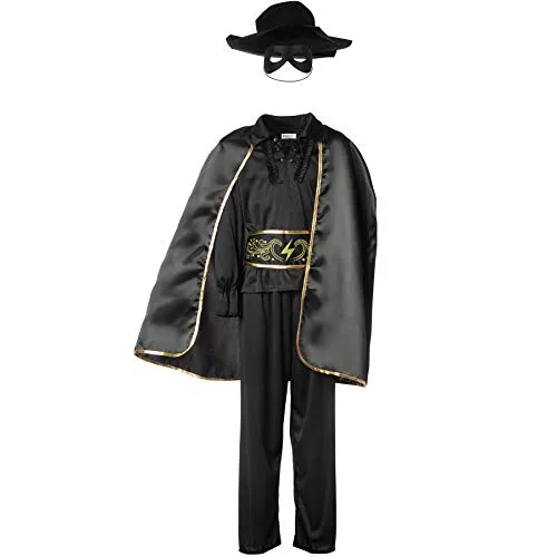 dressforfun 900518 - Jungenkostüm Zorro, In Schwarz gehaltenes Zorro-Outfit inkl. Cape, Maske und Hut (152 | Nr. 302591)