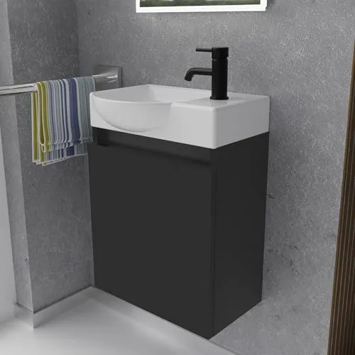 Alpenberger Badmöbel-Set Gäste WC Waschbecken mit Unterschrank - Badmöbel-Set für kleine Bäder – elegantes, wandhängendes Design mit softclose Funktion und kompakter Größe von 45 cm, ideal für Gästetoiletten und platzsparend.