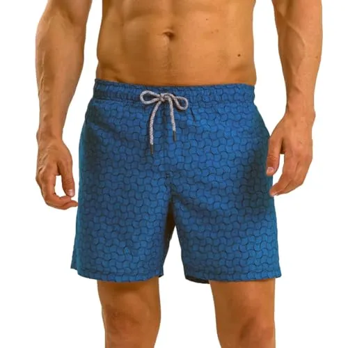 RIPT Herren Essentials Quick Dry UV 50 Sonnenschutz Badeshorts Badehose, Blauer Wirbel Druck, L