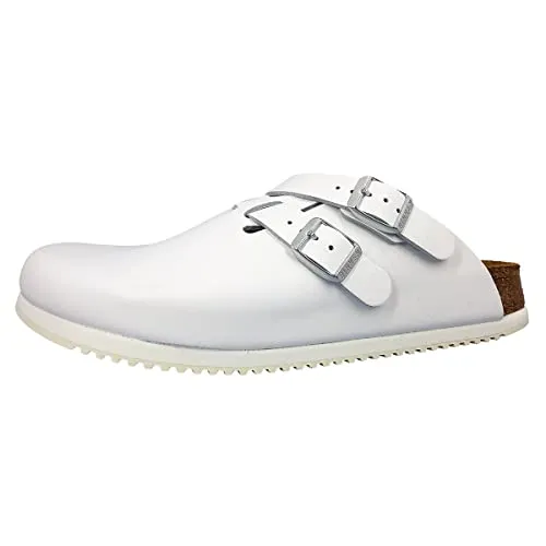 Birkenstock Kay SL Pantolette weiß 45 EU - Arbeits- & Schutzkleidung, bequeme Lederpantolette mit 1 cm Absatzhöhe, ideal für den täglichen Einsatz und komfortable Unterstützung.