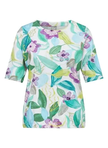 Rabe Damen T-Shirt mit floralen Print in Grün - T-Shirt für Damen mit tropischem Flair aus Baumwoll-Elasthan-Mischung, perfekt für den Sommer. Gerade geschnitten und bequem, ideal für entspannte Tage.