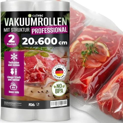 culivac 2 Folienrollen 20x600cm Vakuumrollen Pro für Vakuumierer Vakuumiergerät Folienschweißgerät BPA-frei Vakuumierfolie Rolle Vakuumierbeutel Vakuumierrollen Folienbeutel Vakuumbeutel Rolls